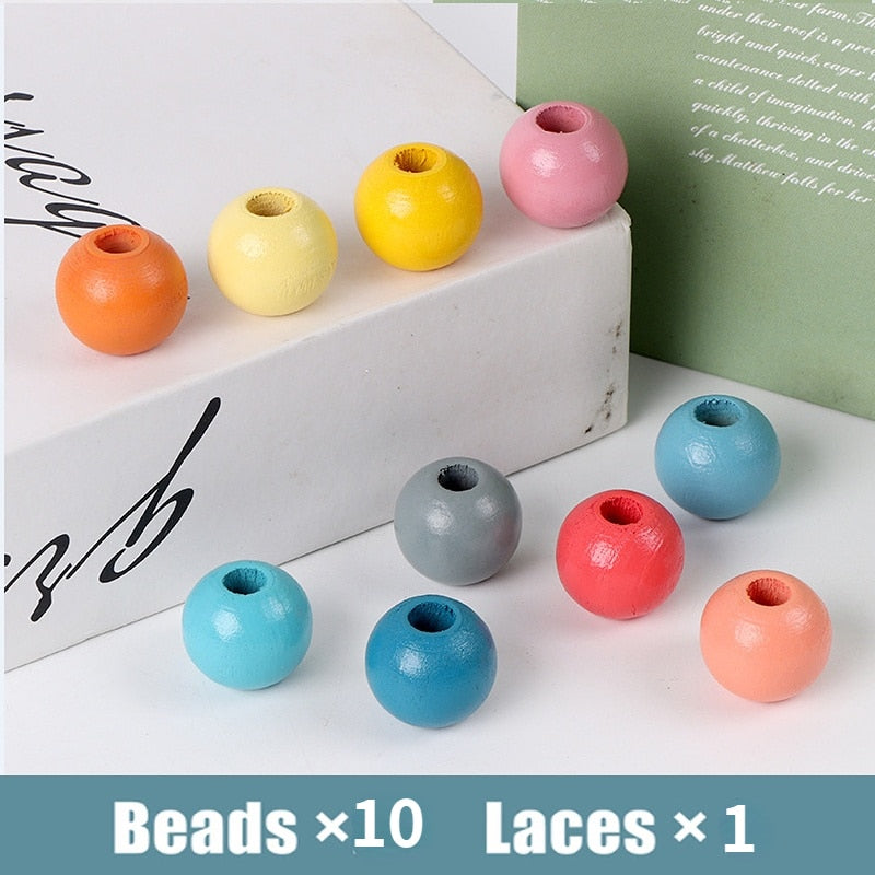 Montessori Wooden Bead Lacing Toy Set